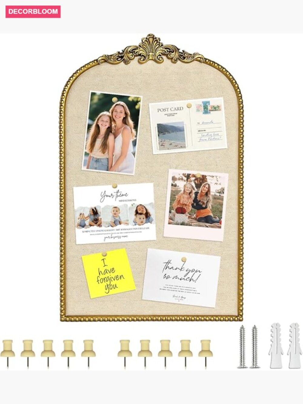 31x21 Vintage Bulletin Board, Gold Frame Wall Decor, Home Office Pinboard